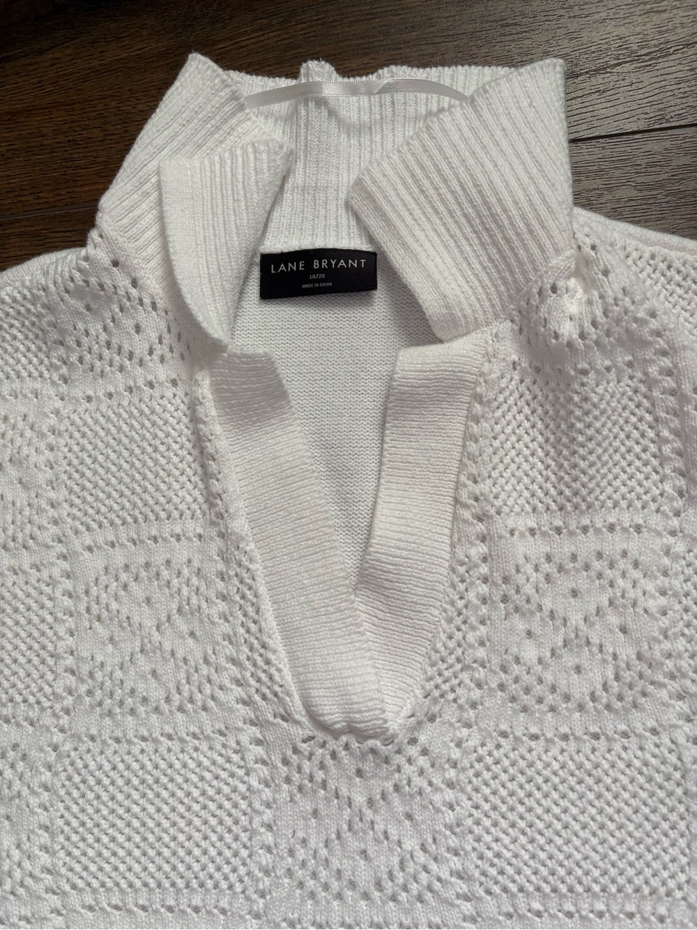 EUC Lane Bryant White Openwork Collar V-Neck Short Sleeve Sweater - Picture 2 of 10
